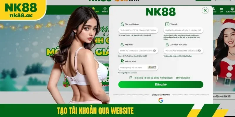 Tạo tài khoản qua website